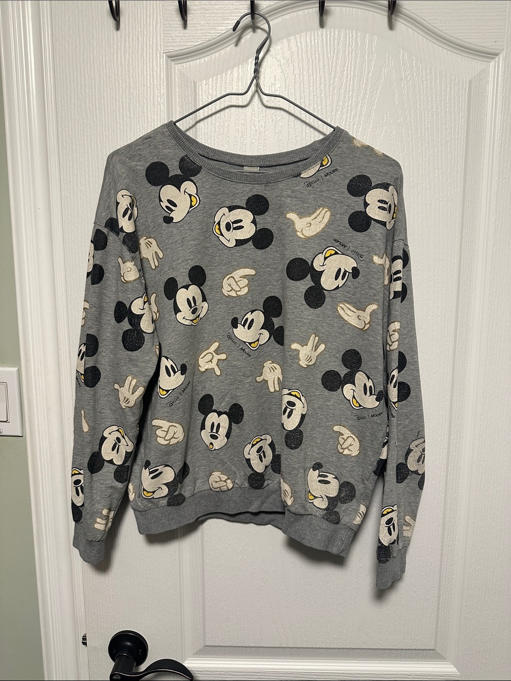 Disney Gray Mickey Mouse Print Crewneck Sweatshirt